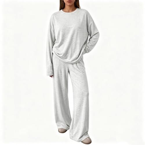 Two Piece Lounge Set for Women 2026 Fall Long Sleeve Tops Wide Leg Pant - image 2