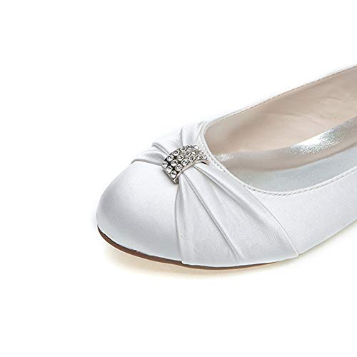 COMFASH Women's Ballet Flats Satin Rhinestones Round Toe Wedding Evening Party Shoes4