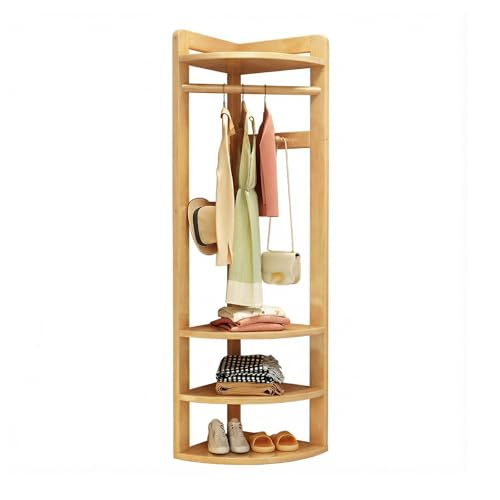 wihgony Perchero Zapatero Madera, Multifuncional Soporte de Ropa de pie, Perchero con 3 Estantes,3 en 1, para Dormitorio, Salón, Entrada(Wood)