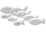 Ein SET: 8 weiße Fische in drei verschiedenen Größen als Tischdeko für Kommunion, Konfirmation und Taufe