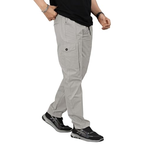Image of Unisex 100% Cotton Cargo Pants for Men & Women | Multi Pocket Utility Combat Trousers | Regular Fit | Breathable Durable Fabric | Casual Travel Outdoor Wear | Color Dark Grey | Size (30-40)