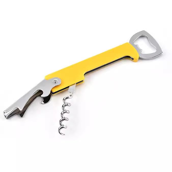 Promosyonca Metal Tirbuşon ve Şişe Açacağı Seti (Sarı)