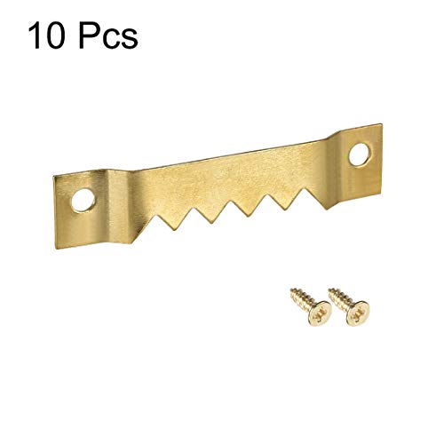 Image of uxcell Picture Hangers, 2 1 /5 Inch Double Hole with Screws for Frame Hanging, 10 Pcs (Golden)