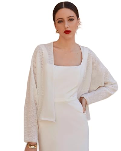 Elegant Wedding Cover Up, Bridal Wrap Shawl, Open Front Cardigan Bolero (WHITE)