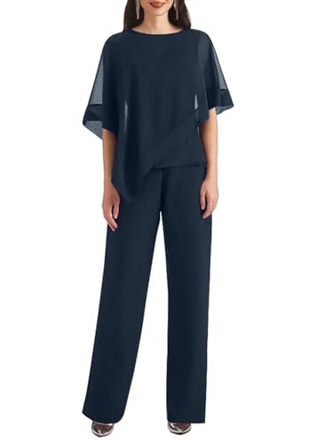 3 Pieces Women's Mother of The Bride Pant Suits Chiffon Outfit Sets for Wedding Guest Evening Party Gowns