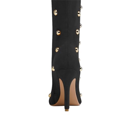 FSJ Women Studded Stiletto High Heel Over the Knee Boots Pointed Toe Side Zipper Thigh High Boot Long Fall Winter Sexy Stretch Suede Shoes Size 4-16 US3