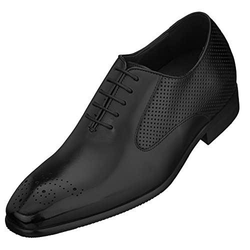 CALTO Men's Invisible Height Increasing Elevator Shoes - Black Premium Leather Lace-up Formal Oxfords - 2.4 Inches Taller - Y6012 - Size 9 D(M) US