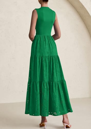 Image of PRETTYGARDEN Summer Dresses for Women 2026 Casual Eyelet Sleeveless Wedding Guest Maxi Dress Tank Top Sundress with Pockets