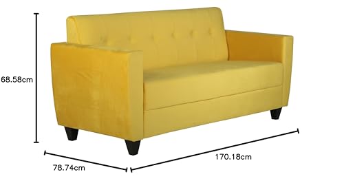 Image of Velvet Fabric & Wooden 3 Seater Sofa with Cushions for Living Room Office and Hotel Furniture (Yellow, 3 Seater)