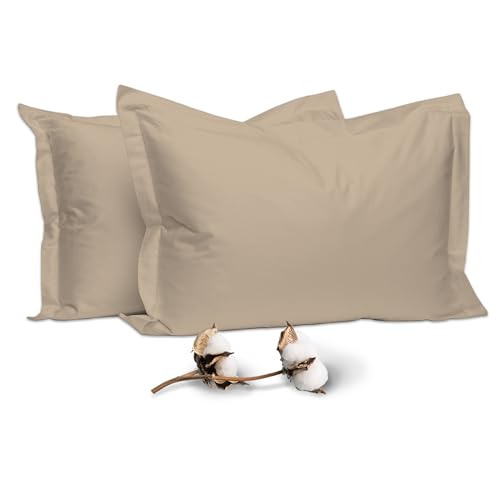 Pizuna Coton Peigné Set de 2 Taies d'oreiller 50x75 cm Simplement Taupe, 100% Coton Longue Tige 400 Fils Armure Satin Taies d'oreiller Douces 50x75 en Coton...