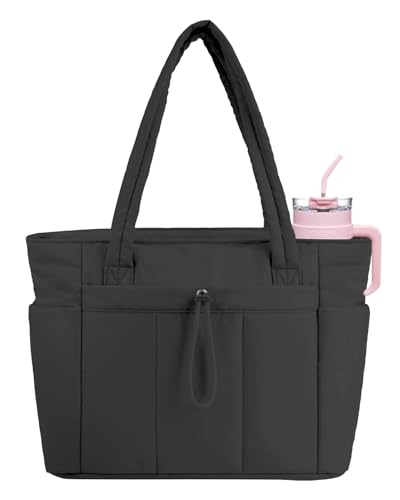 Image of Puffer Tote Bag for Women Handbag Nurse Bag with Cup Holder & Laptop Compartment & Trolley Sleeve for Work Travel
