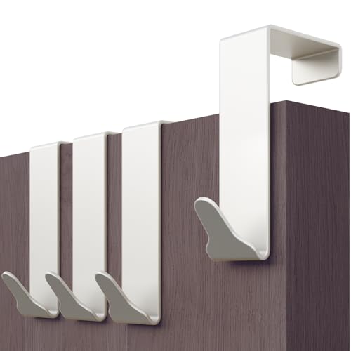 Menz Over Door Hook 6 Pack White, Stable Overdoor Hanger. Rust-Free Door Hangers for Clothes 4.6cm Fit. 15kg Coat Hanger