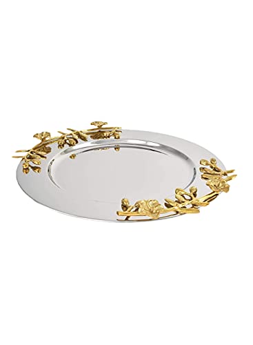 Buy 1 get 1 Serene Spaces Living Orchid Stem Round Tray, Silver Dining Table Centerpiece, Silver Table Tray use to Display Accents, Orbs, Ornament Balls, Candy, Fruit, Candles, Measures 1.5" Tall & 14" Diameter