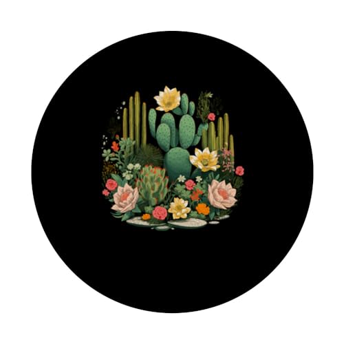 Saguaro Cactus Lover Gardening Succulent Art for Men Women PopSockets Swappable PopGrip, Black - Image 3
