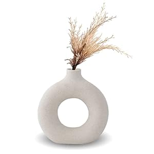 Doughnut Vase White for Pampas Grass, Vase Nordic Ring Shape Modern Decorative Vase White Matte Vase White Boho Round Vase Home Decor for Office Home