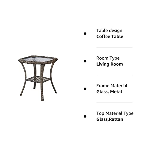 Patio Tables Wicker Side Table - Rattan End Table With Glass Top For Outdoor Outside Patio Porch Deck Square Mixed-Grey #TOP6