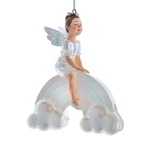 Kurt Adler E0938 Opalescent Fairy On Rainbow Ornament, 4-Inch, Iridescent Resin Figurine, E0938, Perfect For Christmas Tree Decoration