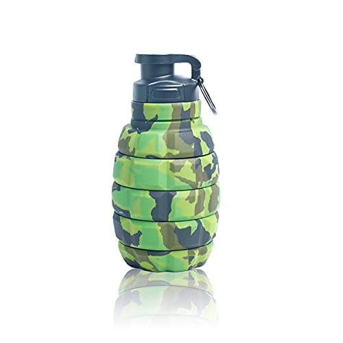 LIVEMUG Spittoon Bottle for Chewing Tobacco - Portable Dip Spit Cup, Collapsible Silicone Chew Spitter, Leak Proof Spill Resistant Spitting Jar - Spitter Flask Jug with Lid, Car,17 Oz (CAMO Army)
