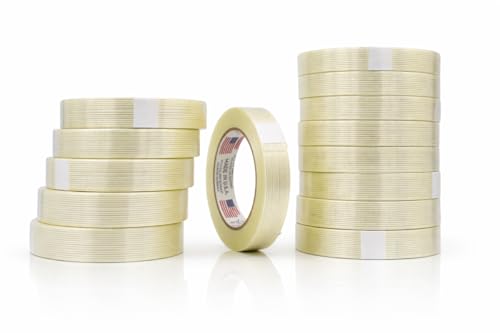 WOD UFST39 Fiberglass Reinforced Filament Strapping Tape, 1 inch x 60 yds. 4 Mil (Pack of 12) Filaments Run Lengthwise
