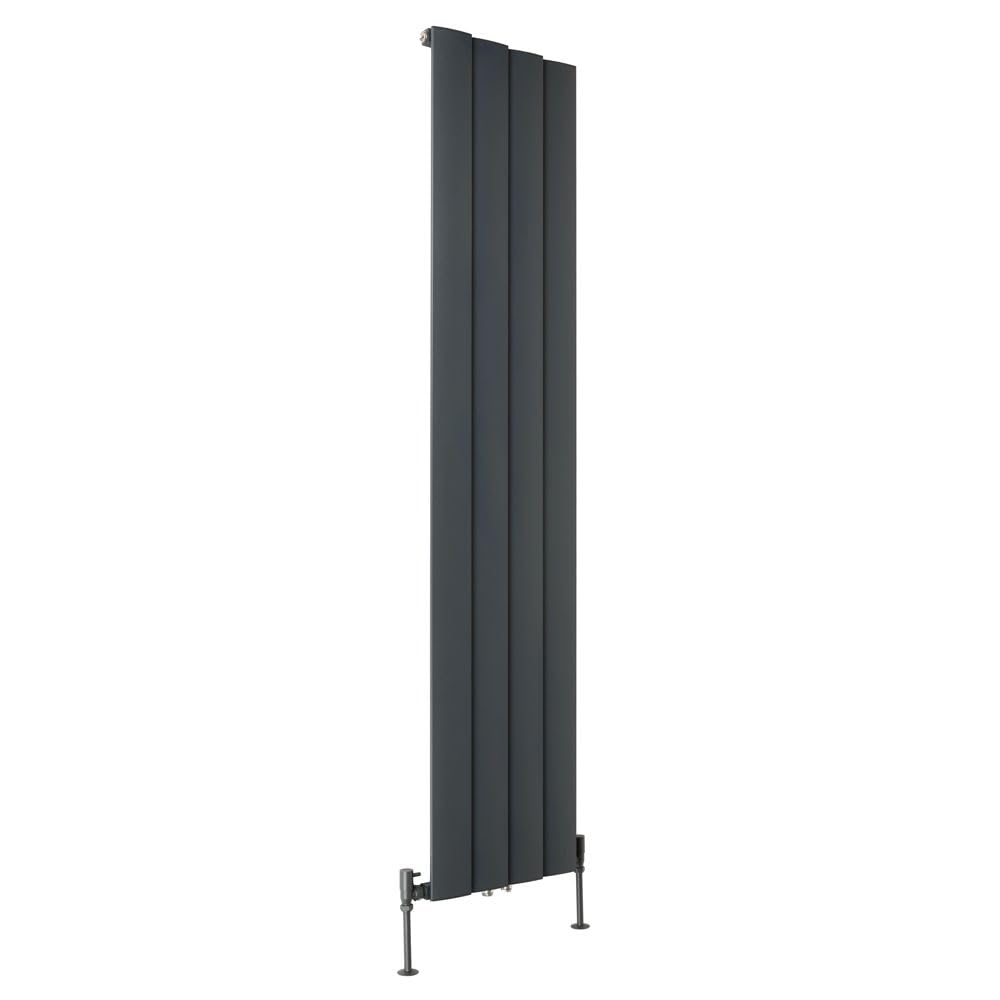 Milano Anthracite Aris Vertical Single Stepped Panel Aluminium Radiator - 1800Mm X 375Mm