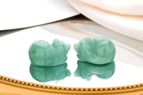 XIANNVXI Green Sleeping Cat Ornament 38mm Aventurine Crystal Figurine Statue Ornaments for Living Room Green Cat Themed Gifts - Image 2