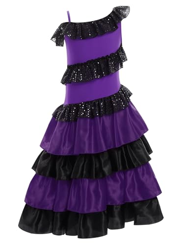 TiaoBug Mädchen Flamencokleid EIN-Schulter Kleid mit Volants...