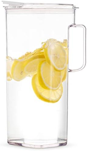 Komax Tritan Plastic Water Pitcher with Lid – BPA-Free, Square Water & Iced Tea Pitcher - Microwave & Dishwasher Safe Plastic Pitcher – Tea, Sangria, or Juice Containers with Lids for Fridge (2.4 Qt)