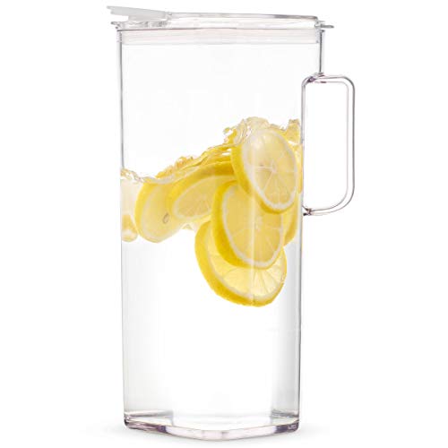 Komax Tritan Plastic Water Pitcher with Lid – BPA-Free, Square Water & Iced Tea Pitcher - Dishwasher Safe – Tea, Sangria, or Juice Containers with Lids for Fridge (2.4 Qt) by Komax - Used condition - US$19.70