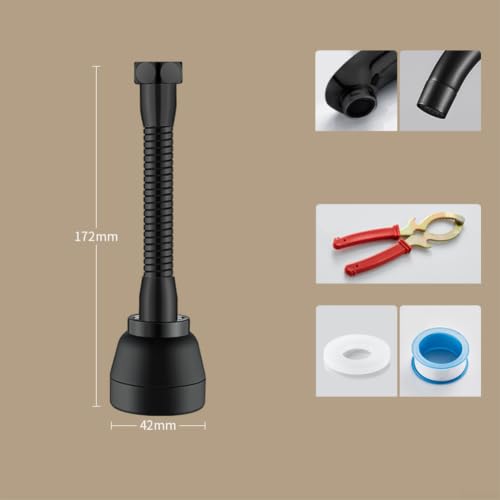 Cabezal rociador de grifo de latón negro con rotación de 360° para cocina y roscas estándar 3