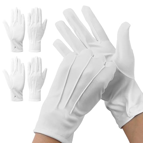 2 Pair White Gloves for Men and Women Fancy Dress Soft Stitched Suitable White Gloves for Coin Handling Parade Formal Guard Police Wedding Tuxedo Jewelry Inspection