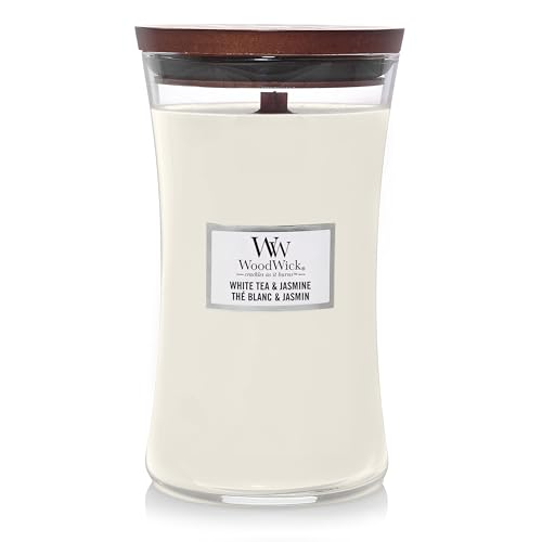 WoodWick Large Hourglass Scented Candle | White Tea & Jasmine | with Crackling Wick | Burn Time: up to 130 Hours