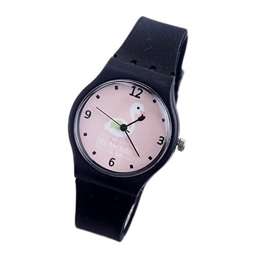 Reloj de niña Reloj de silicona de color caramelo Relojes de mujer Reloj de niña Reloj de flamenco de moda Reloj de pulsera Relojes de cuarzo de dibujos animados para niñas (Color : Black Noir)