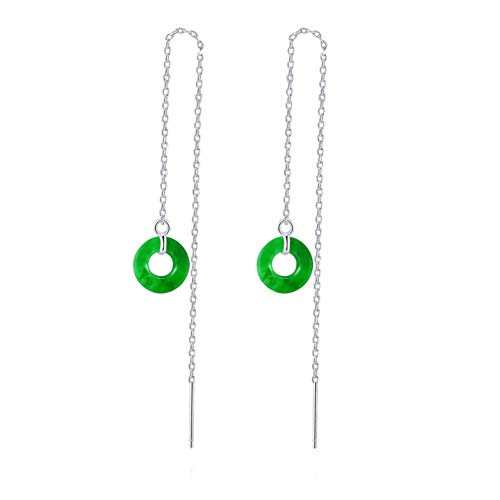 Pendientes de jade verde y plata 925 MIYUAN de diseño geométrico circular