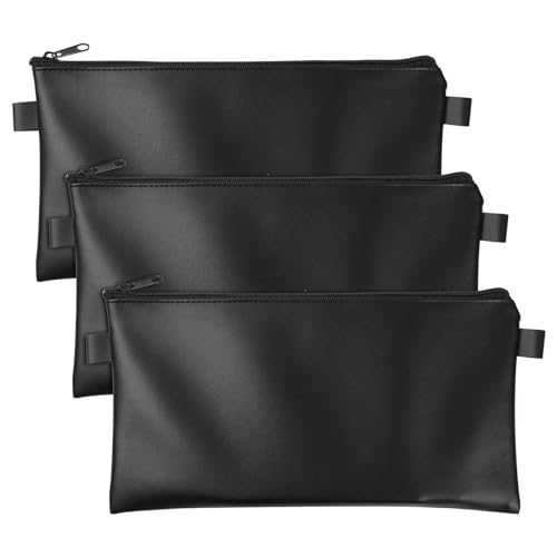 Rapidbok Borsa per Banconote, 3 Pezzi Sacchetti di Denaro per Deposito Bancario, con Cerniera, 28 x 16 cm, Pochette Piatta, Busta Porta Soldi, per Contanti, Cosmetici, Strumenti (Nero)