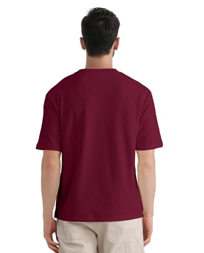 Image of GRECIILOOKS Men's Polycotton Textured Drop Shoulder Oversized Fit T-Shirt