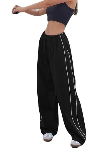 Imuedaen Track Pants Damen Parachute Pants Y2k Hosen Baggy Cargohose Weites Bein Track Pants Vintage Baggy Hosen für Frauen Streetwear Elastische Taille Freizeithose Pants