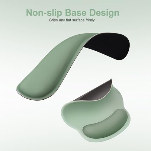 MOSISO Wrist Rest Support for Mouse Pad&Keyboard Set, Streamline Ergonomic Mousepad&Coaster Non-Slip Base Home/Office Pain Relief&Easy Typing Pad with Soft Cloth&Silicone Lining, Antique Green - Image 3