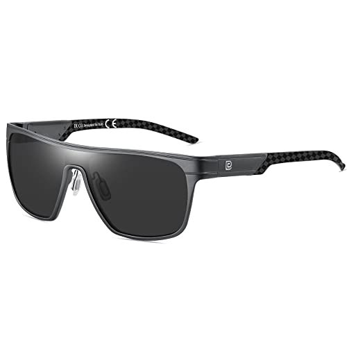 Image of DUCO Square Polarized Sunglasses for Men Women Large Flat Top Shield Sun Glasses UV400 Protection Carbon Fiber Shades DC8230