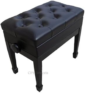 Genuine Leather Adjustable Artist Piano Bench Stool in Ebony with Music Storage