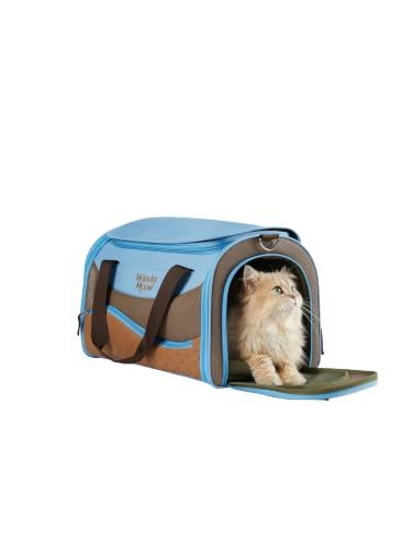 Wander Meow Familiar-Scent Anxiety Relief System Soft Cat Carrier, Secure Under-Seat Bag for Airplane & Car Travel, Blue