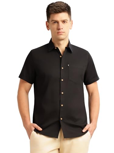 Image of Thomas Scott Men's Premium Slim Fit Casual Shirt | 100% Cotton Twill | Short Sleeves | Spread Collar | Solid Smart Casual Shirt for Men