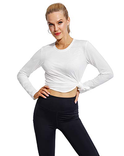 G4Free Women Long Sleeve Workout Tops White Comfort Breathable Hiking Gym Shirts Uv Shirts(White,M) #TOP4