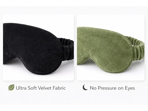 Image of Velvet Eye Sleep Mask for Men & Women Soft Light Blocking Sleeping Eye Mask with Adjustable Strap Travel Relaxation Eye Cover for Home Flight Deep Rest (Olive Green + Black)