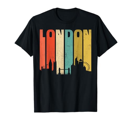Vintage London Souvenir - Retro Stripes London Skyline T-Shirt