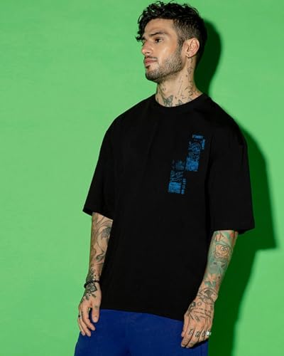 Image of Bewakoof Men's Graphic Printed 100% Cotton T-Shirt - Oversized Fit, Round Neck, Half Sleeves