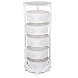 FTUREPAC 5 Tier Kitchen Cart with Storage Rotating Basket, Multi-Layer Rotating Vegetable Organizer with Lockable Casters, Fruit and Vegetable Storage Basket, Storage Shelves for Kitchen (5-Tier)