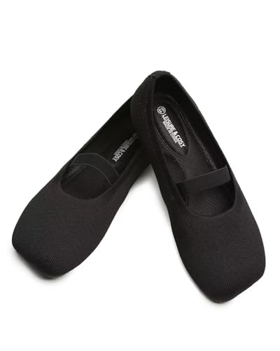 Women's Wide Toe Box Flats Shoes Knit Mary Jane Ballet Flats Comfort Casual Ballerina Walking Dressy Slip-on Shoes with Strap4