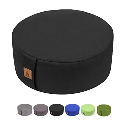 FelizMax Zafu Buckwheat Meditation Cushion,D=33cm/41cm H=14cm,Round Zabuton Meditation Pillow,Yoga Bolster Kneeling Pillow Premium Yoga Pillow Sitting on Floor Zippered Cotton Cover-33cm, Black Cover