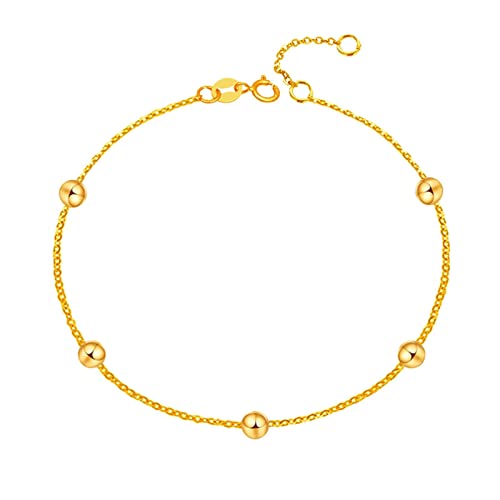 Bracelet en or 18 carats pour femme chaîne de perles 17 cm