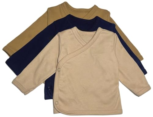 KIDS STYLE Baby Jungen Wickelshirt Langarm Flügelhemd Unterhemd, Bekleidungsgröße: 68, Farbe: Set 7 3er Pack Beige Dunkelblau